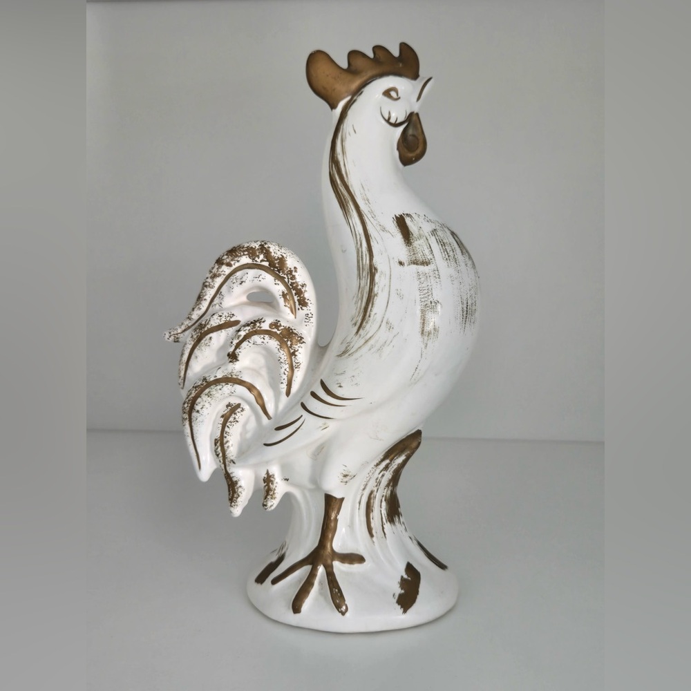 Vintage NAPCO Japan Ceramic Rooster Figurine White Gold Farmhouse Decor 7.5”